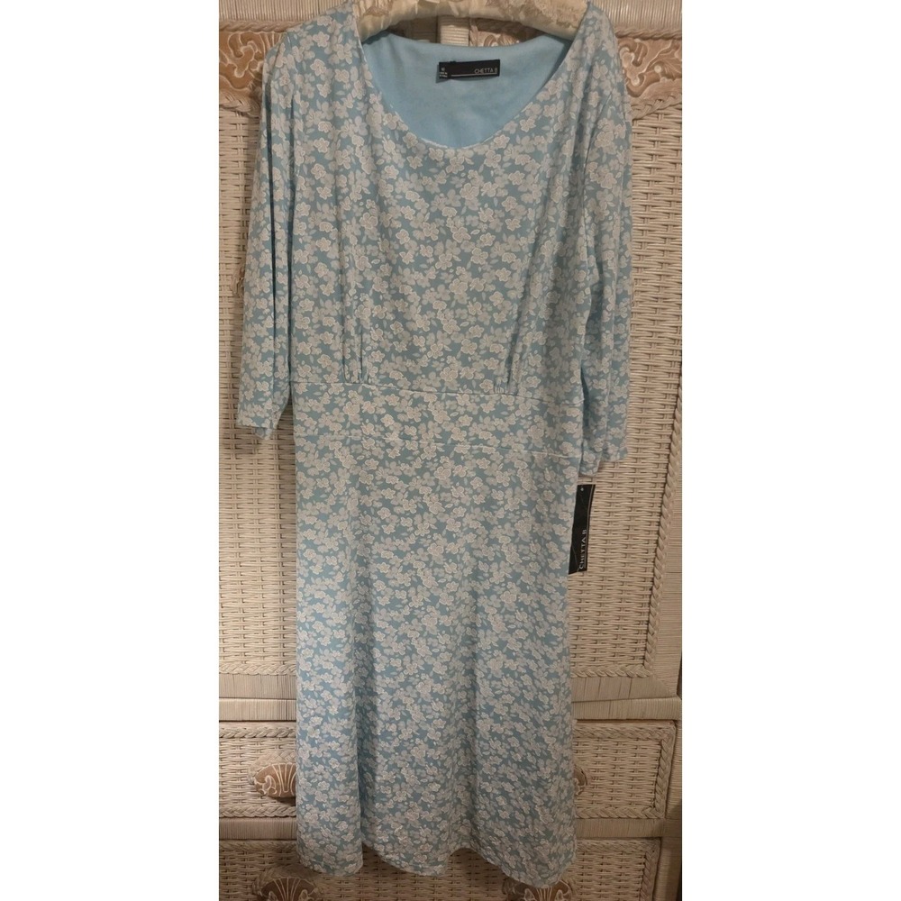Women' Garden  Floral Sea Frost Midi Dress Aqua Blue & White Summery SZ 18 NWT
